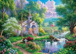 Flash Sale Beverly 66-159 Jigsaw Puzzle Abraham Hunter Glistening Waterside Church (600 Pieces)