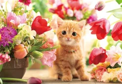 Hot Beverly P33-190 Jigsaw Puzzle Tulips And A Kitten (300 Pieces)