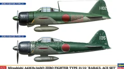 Hot Hasegawa 1/72 Mitsubishi A6M2B/A6M3 Zero Fighter Type 21/22 Rabaul Ace Set Plastic Model