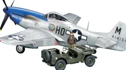 Best Tamiya 25205 1/48 North American P-51D Mustang & 1/4T 4X4 Light Vehicle Set Plastic Model